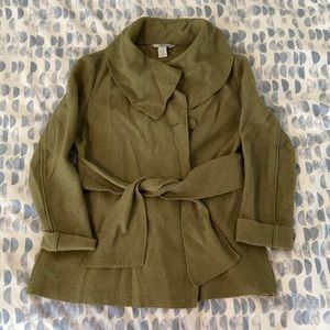 Green 100% Wool Stella Carakasi Belted Cardigan M